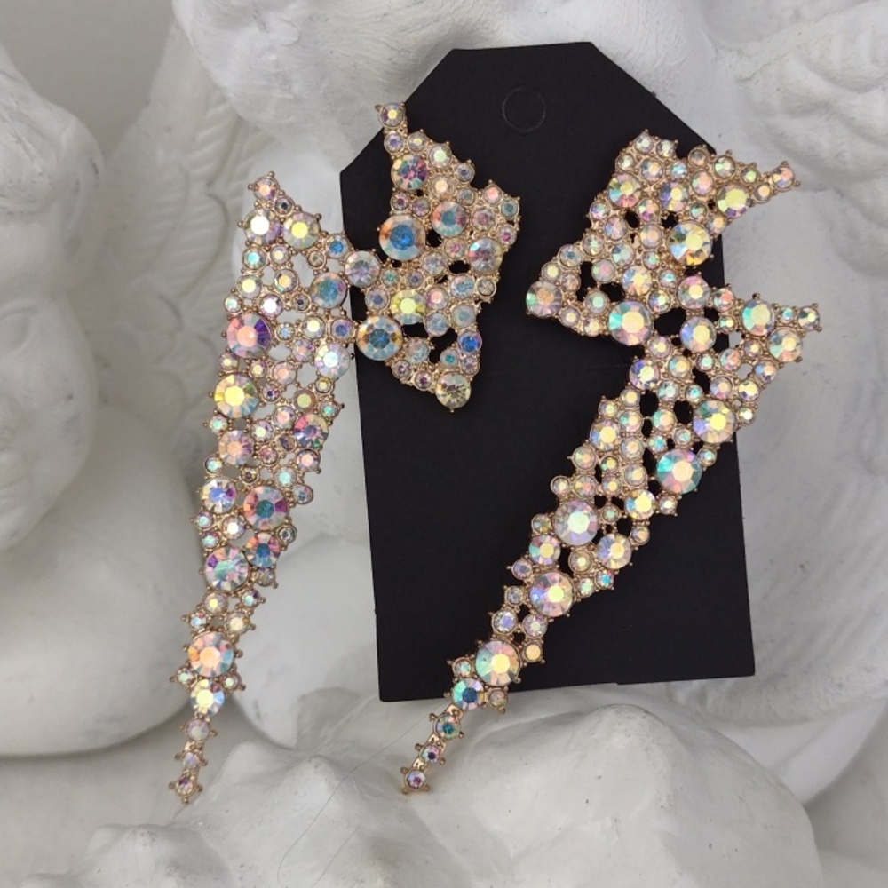 Sparkly Crystal Accent Lightning Bolt Gold-Tone Stud Post Earrings